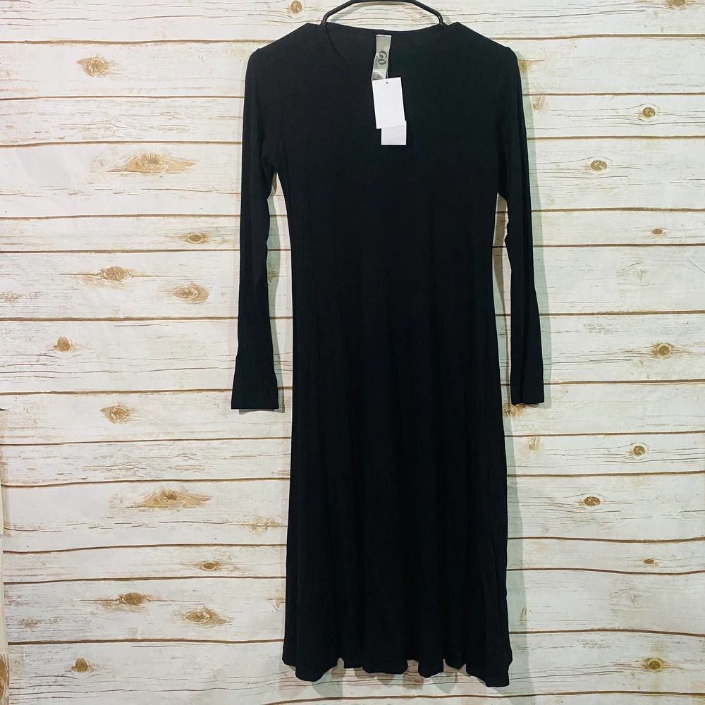 Go Couture Women's Black Long Sleeves Crewneck Long Sleeve Dress Size S